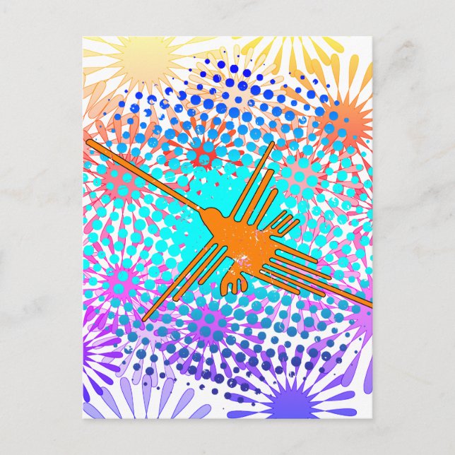 Distressed Golden Nazca Lines Hummingbird Postcard (Front)