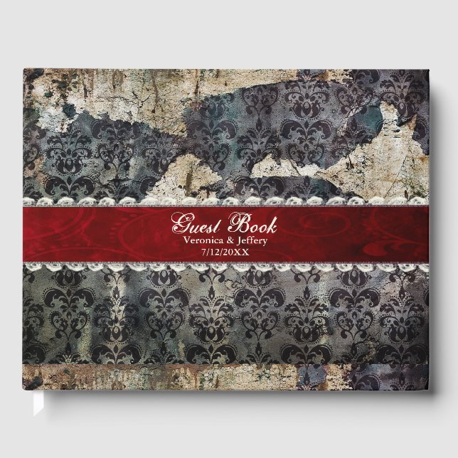Distressed Gothic Damask Wedding Guest Book (Front)
