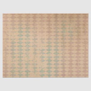 Distressed Green and Pink Chequered Decoupage Tissue Paper
