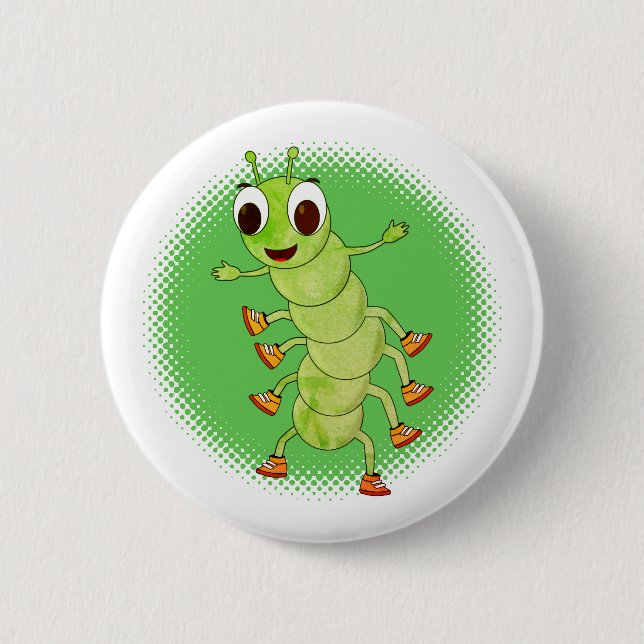 Distressed Green Caterpillar 2 Inch Round Button (Front)