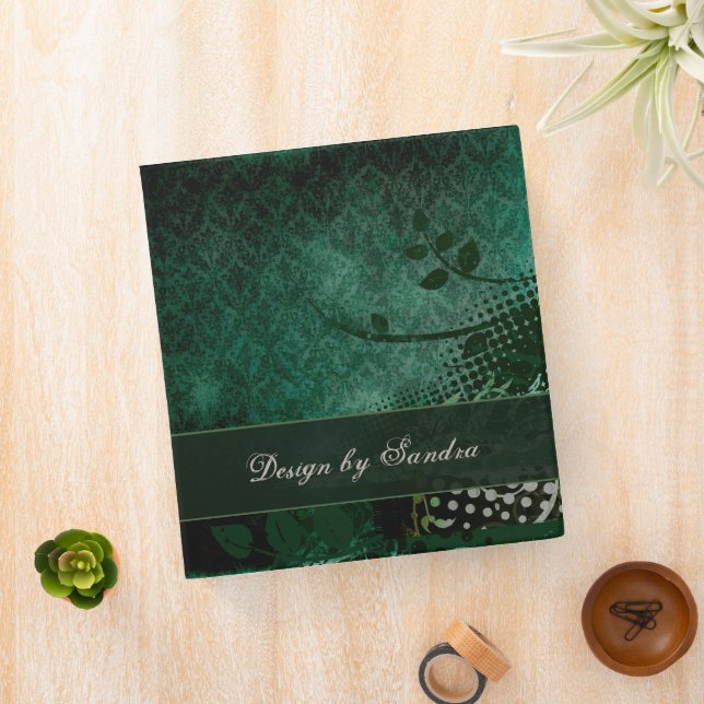 Distressed Green Damask Binder (In Situ)