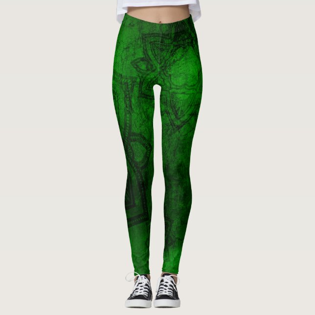 Distressed Green Mandala Pattern Leggings (Front)
