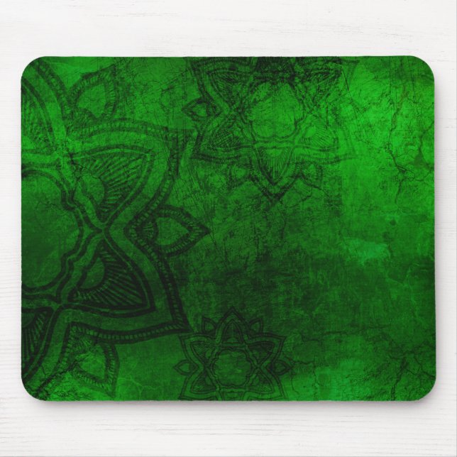 Distressed Green Mandala Pattern Mouse Pad (Front)