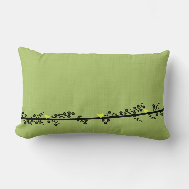 Distressed Green Pillow with Birds Branch (Front)