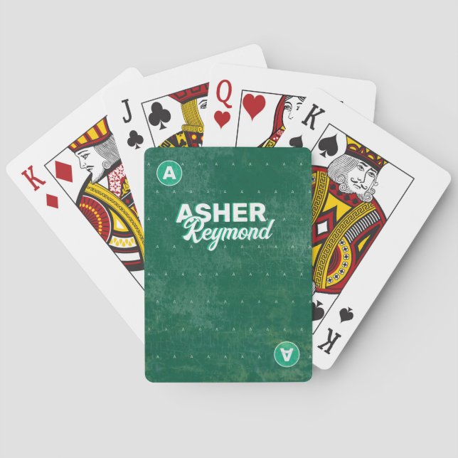 Distressed Green Retro Name Monogrammed Playing Cards (Back)