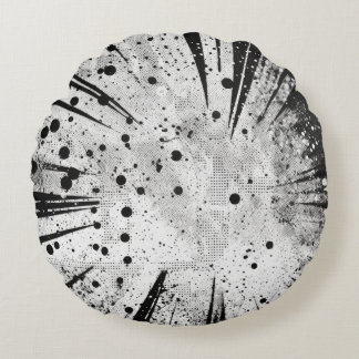 Distressed Grey & Black Grunge Shatter Texture Round Pillow