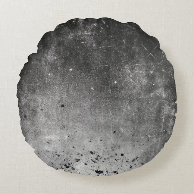 Distressed Grey & Black Texture Round Pillow (Front)