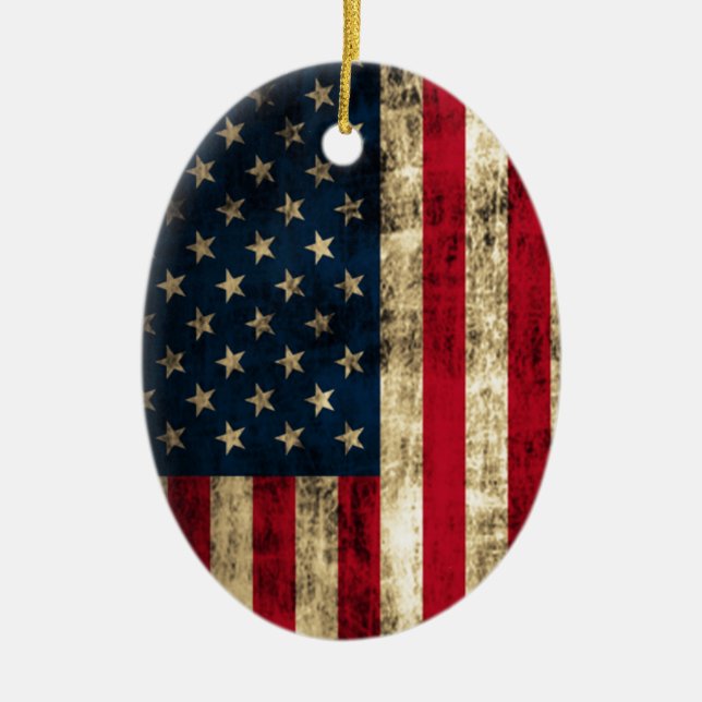 Distressed Grunge American Flag Ceramic Ornament (Front)