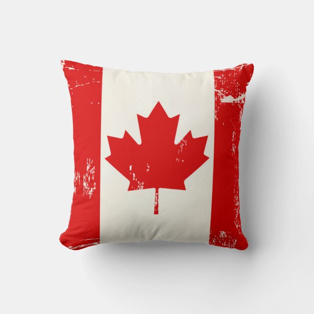 Distressed Grunge Canada Flag Maple Leaf Throw Pillow (Front)