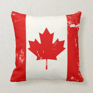Distressed Grunge Canada Flag Maple Leaf Throw Pillow