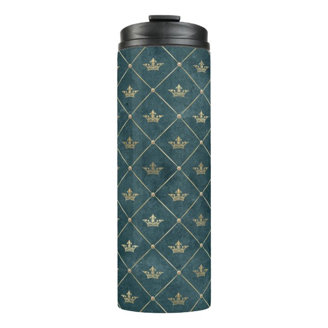Distressed Grunge Gold Crown Lattice Pattern Thermal Tumbler (Front)
