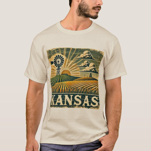 Distressed Grunge Kansas T-Shirt (Front)