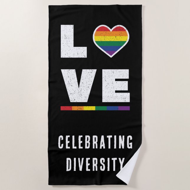 Distressed Grunge Love LGBTQ Gay Pride Flag Beach Towel (Front)
