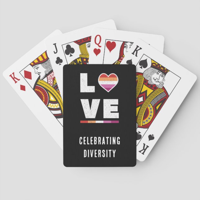 Distressed Grunge Love LGBTQ Lesbian Pride Flag Playing Cards (Back)