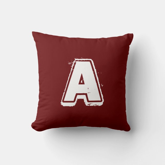 Distressed Grunge Monogram Dark Red White Throw Pillow (Front)