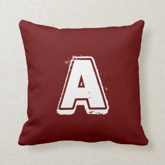 Distressed Grunge Monogram Dark Red White Throw Pillow