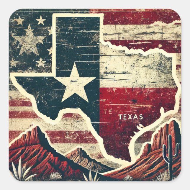 Distressed Grunge Texas Square Sticker (Front)