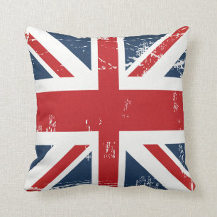 Distressed Grunge UK Flag Union Jack Old Look Throw Pillow