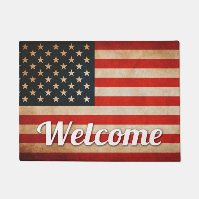 Distressed Grunge USA American Flag Doormat (Front)