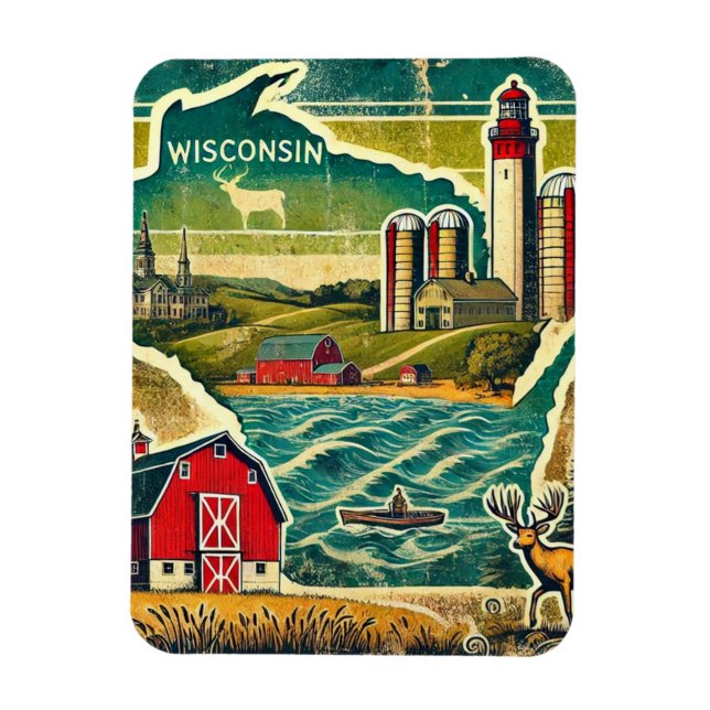 Distressed Grunge Wisconsin Magnet (Vertical)