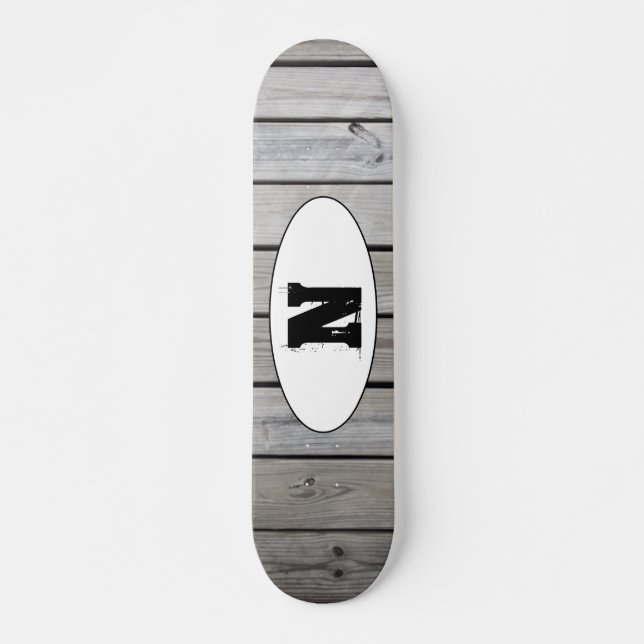 Distressed Grunge Wood Grain Monogram Skateboard (Front)