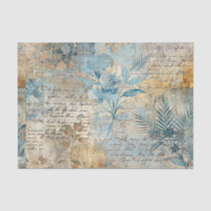 Distressed Grungy Blue Floral Ephemera Collage Tissue Paper