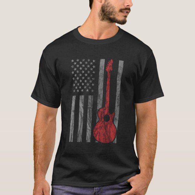 Distressed Guitar Us Flag Guitar T-Shirt (Front)