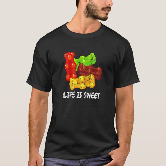 Distressed Gummy Bear Life Is Sweet Candy Fans Boy T-Shirt (Front)