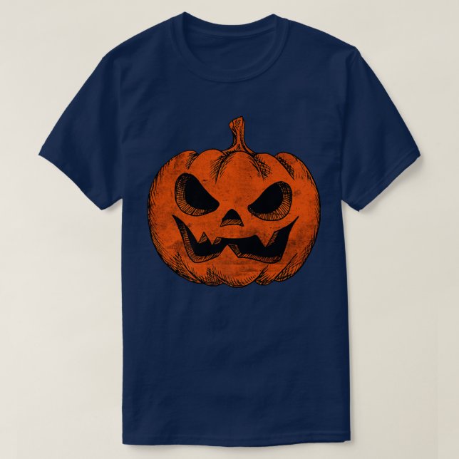 Distressed Halloween Pumpkin Face Jack O Lantern M T-Shirt (Design Front)