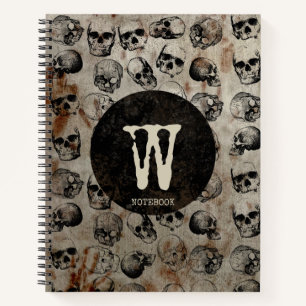 Distressed Halloween Vintage Skulls Monogram Notebook