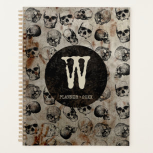 Distressed Halloween Vintage Skulls Monogram Planner