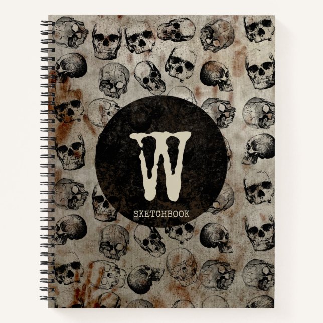 Distressed Halloween Vintage Skulls Sketchbook Notebook (Front)