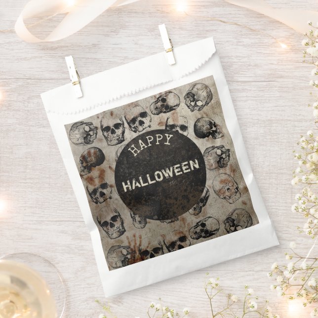 Distressed Happy Halloween Party Vintage Skulls Favour Bag (Clipped)