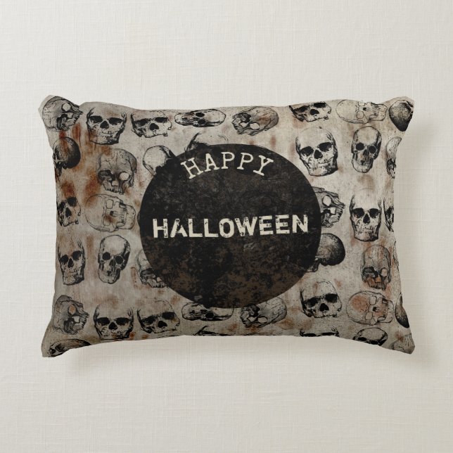Distressed Happy Halloween Vintage Skulls Accent Pillow (Front)