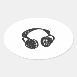 Distressed Headphones Oval Sticker
