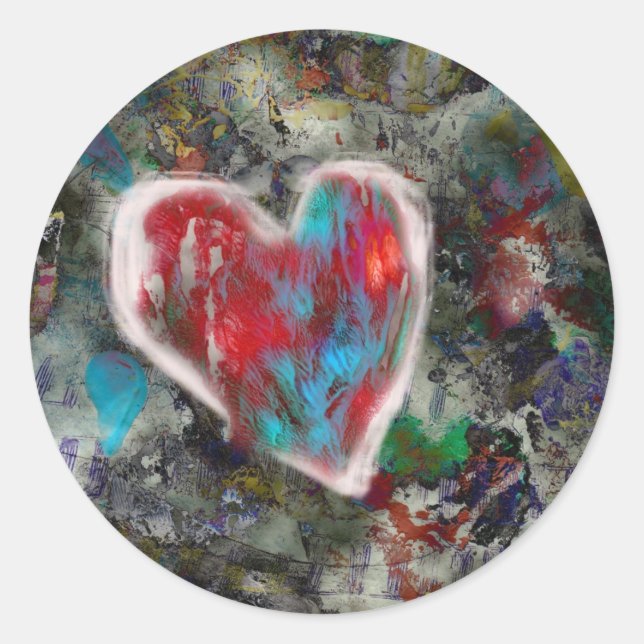 Distressed Heart Classic Round Sticker (Front)