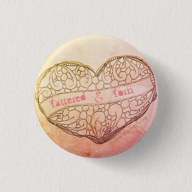 Distressed Heart - Tattered & Torn 1 Inch Round Button (Front)