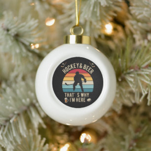 Distressed Hockey and Beer Pun Hockey Ceramic Ball Christmas Ornament