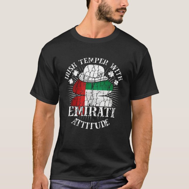Distressed Irish Emirati Attitude Patriotic Shamro T-Shirt (Front)