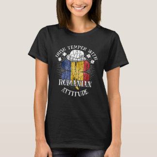 Distressed Irish Romanian Attitude Patriotic Shamr T-Shirt
