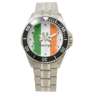 Distressed Irish Tri Colours Shamrock Personalized Watch