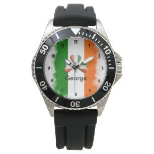 Distressed Irish Tri Colours Shamrock Personalized Watch