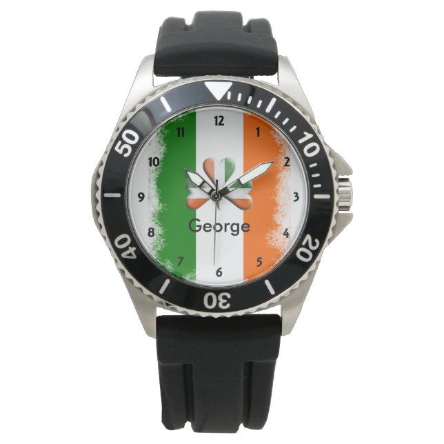 Distressed Irish Tri Colours Shamrock Personalized Watch (Front)