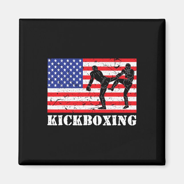 Distressed Kickboxing Usa American Flag Vintage Mm Magnet (Front)