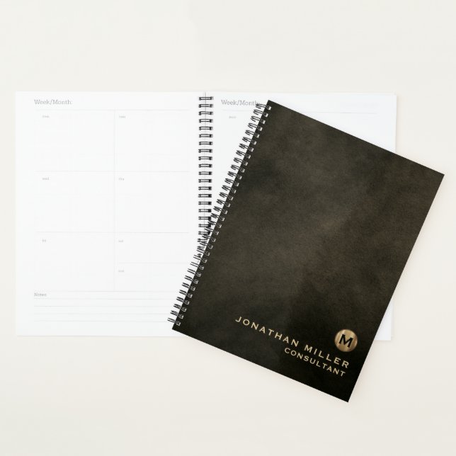 Distressed Leather Gold Monogram Appointment Book Planner (Display)