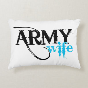 Distressed Lettering Army Wife Accent Pillow