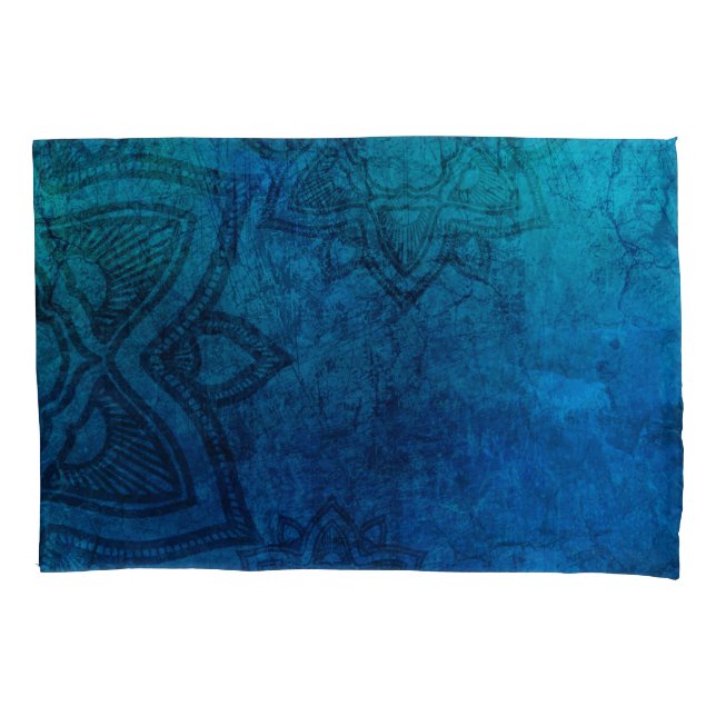 Distressed Light Blue Mandala Pattern Pillowcase (Front)
