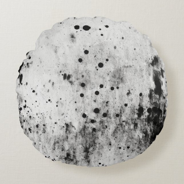Distressed Light Grey & Black Texture Round Pillow (Front)