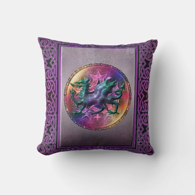 Distressed Look Mystic Celtic Dragon Throw Pillow (Front)