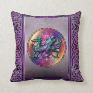 Distressed Look Mystic Celtic Dragon Throw Pillow